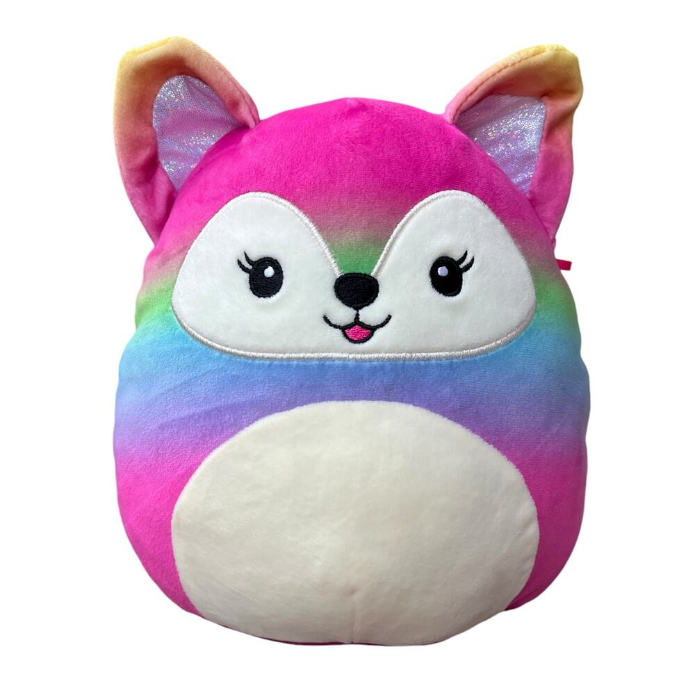 Squishmallows Xenia Rainbow Fox Plush Pink Rainbow Ombre Kellytoy Stuffed Animal